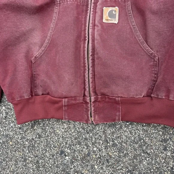 VTG Carhartt Active Jacket Quilt Lined Mens Large J68 BRK Brick Red Faded Grunge - Picture 7 of 9
